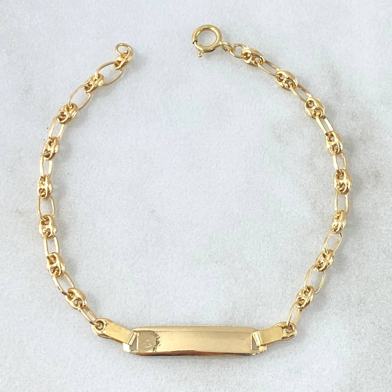 Pulso Bebé GC 1.75gr / 15cm / 3mm Placa Rectangular octagonal Curva  Oro Amarillo 18K