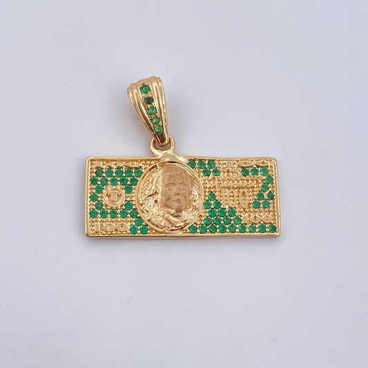Dije One Dólar 3.9gr / 2.5cm / Circones Verdes Oro Amarillo 18K &
