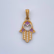 Dije Mano Hamsa Corazón 1.5gr / 2.3cm-Dos Oros Amarillo Blanco 18K &