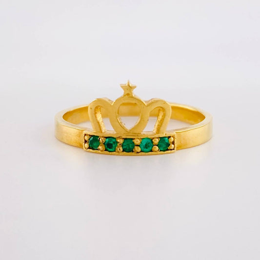 Anillo Corona Real Esmeraldas 25pts 3.85gr / T8 3/4 / Oro 18K