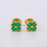 Topos Flor Cuatro Petalos Esmeraldas 60pts 1.6gr / Oro 18K