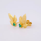 Topos Hoja Triple 2.3gr / 1.4cm / Esmeraldas 18pts - Broche Mariposa Oro Amarillo (Joya)