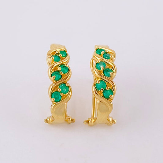 Candongas Expiral Curva Esmeraldas 30pts 3.35gr / 1.7cm / Oro Amarillo 18K