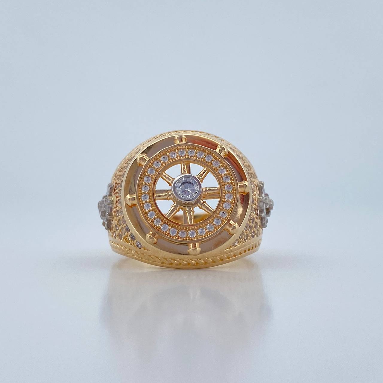 Anillo Timon 10.65gr / T9 1/4 / Circones Blancos Oro Amarillo 18K &