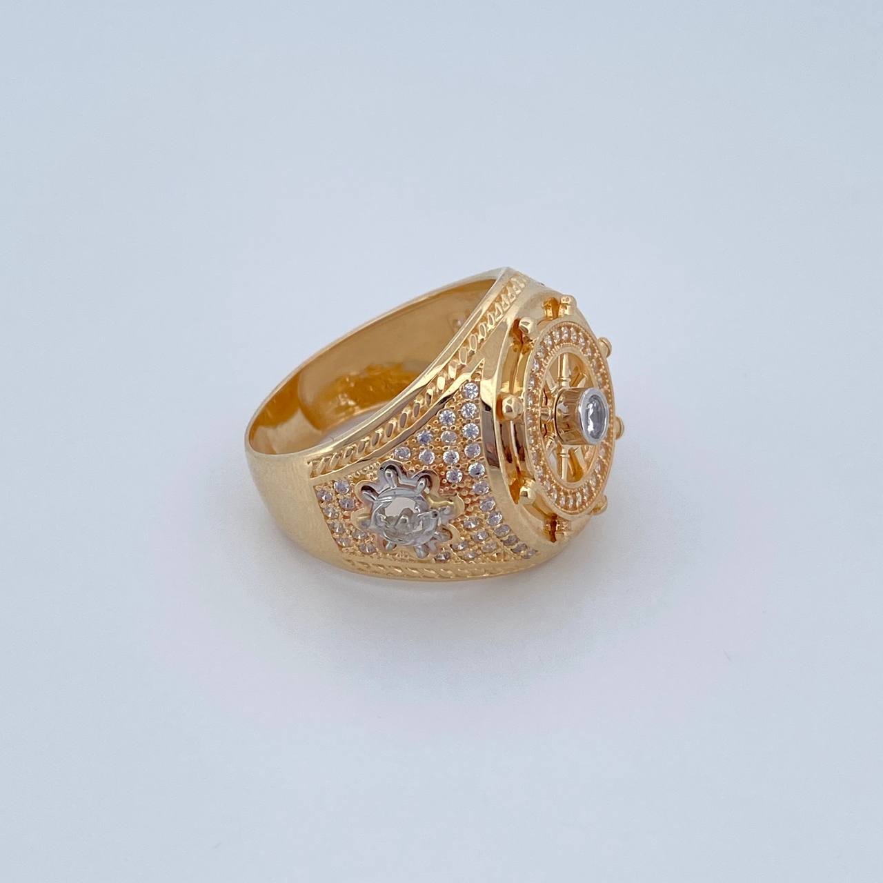 Anillo Timon 10.65gr / T9 1/4 / Circones Blancos Oro Amarillo 18K &