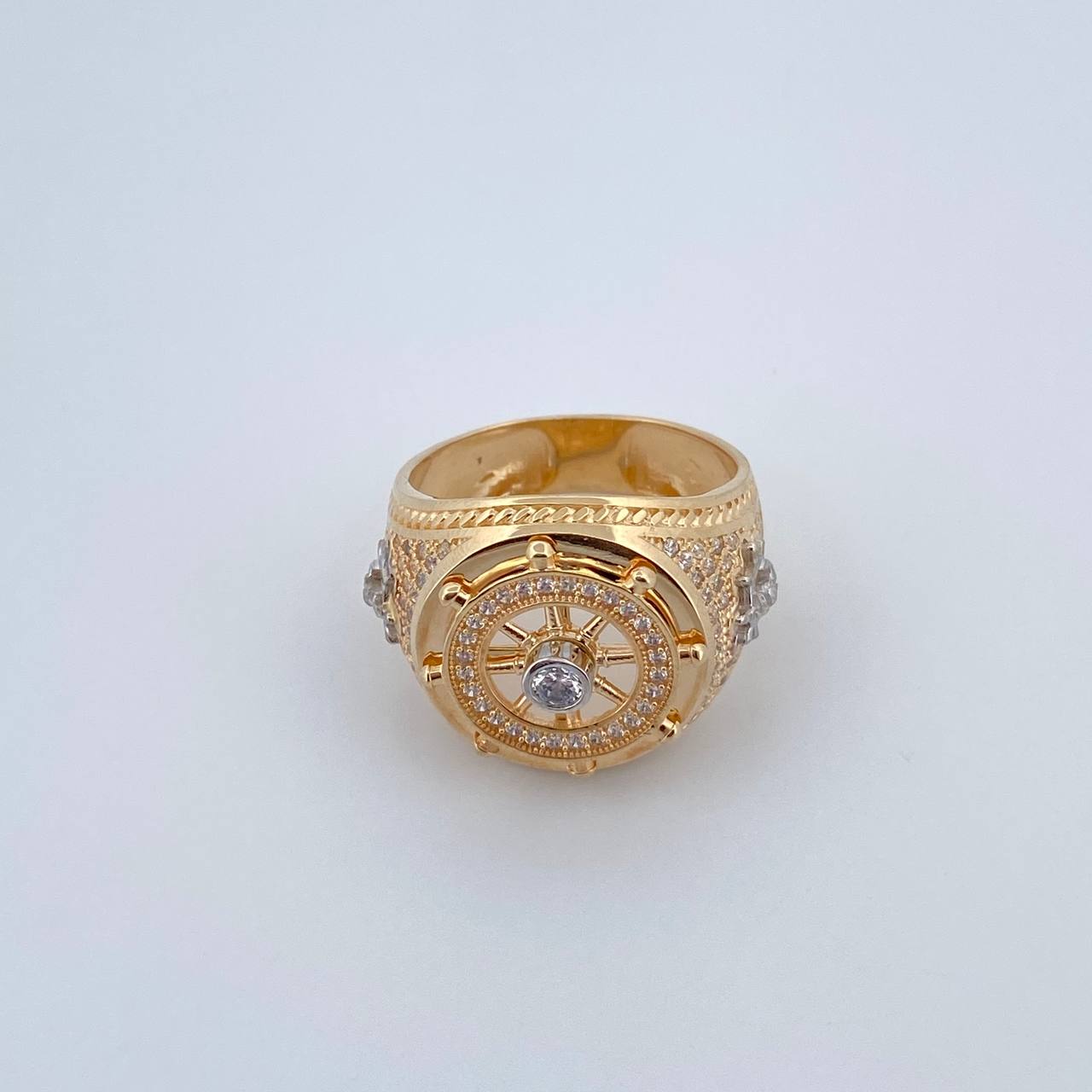 Anillo Timon 10.65gr / T9 1/4 / Circones Blancos Oro Amarillo 18K &