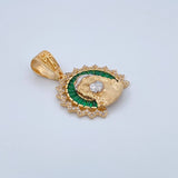 Dije Rostro Cristo 8gr / 3.6cm / Circones Verdes Blancos Dos Oros Amarillo Blanco 18K &