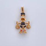 Dije Pato Bolsas Dinero 6.05gr / 3.5cm / Circones Negros Amarillos Azules Tres Oros 18K &