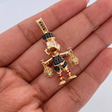 Dije Pato Bolsas Dinero 6.05gr / 3.5cm / Circones Negros Amarillos Azules Tres Oros 18K &