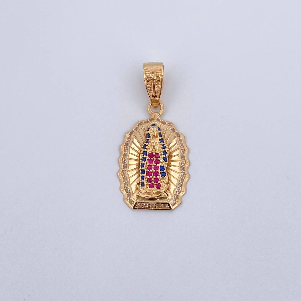 Dije Virgen Guadalupe 3gr / 3cm / Circones Fucsias Azules Blancos Oro Amarillo 18K &