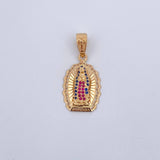 Dije Virgen Guadalupe 3.35gr / 3cm / Circones Fucsias Azules Blancos Oro Amarillo 18K &