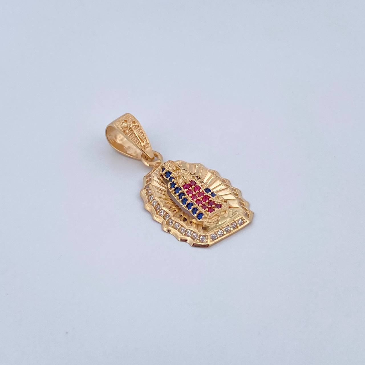 Dije Virgen Guadalupe 3gr / 3cm / Circones Fucsias Azules Blancos Oro Amarillo 18K &