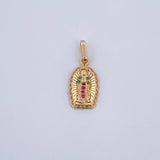 Dije Virgen Guadalupe 1.25gr / 2.1cm / Circones Fucsias Verdes Blancos Oro Amarillo 18K &