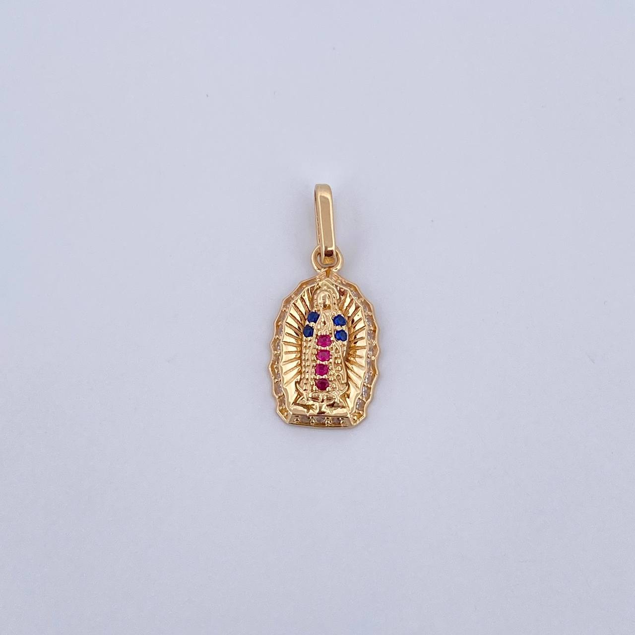 Dije Virgen Guadalupe 1.2gr / 2.1cm / Circones Fucsias Azules Blancos Oro Amarillo 18K &