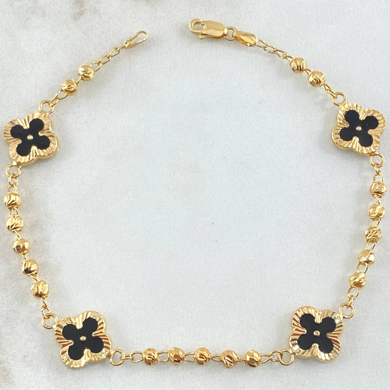 Pulso Trebol Negro 4.3gr / 18cm / Oro Amarillo 18K