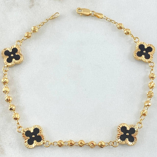Pulso Trebol Negro 4.3gr / 18cm / Oro Amarillo 18K