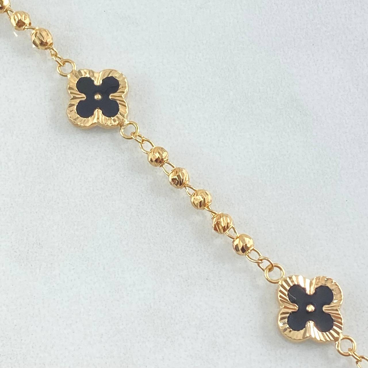 Pulso Trebol Negro 4.25gr / 18cm / Oro Amarillo 18K ©