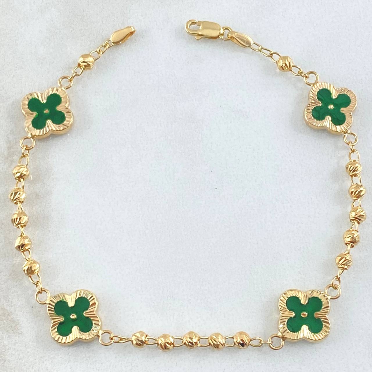 Pulso Trebol Verde 4.35gr / 19.5cm / Oro Amarillo 18K