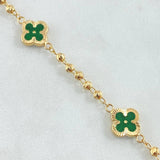 Pulso Trebol Verde 4.35gr / 19.5cm / Oro Amarillo 18K