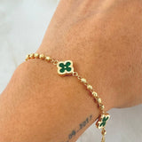 Pulso Trebol Verde 4.35gr / 19.5cm / Oro Amarillo 18K