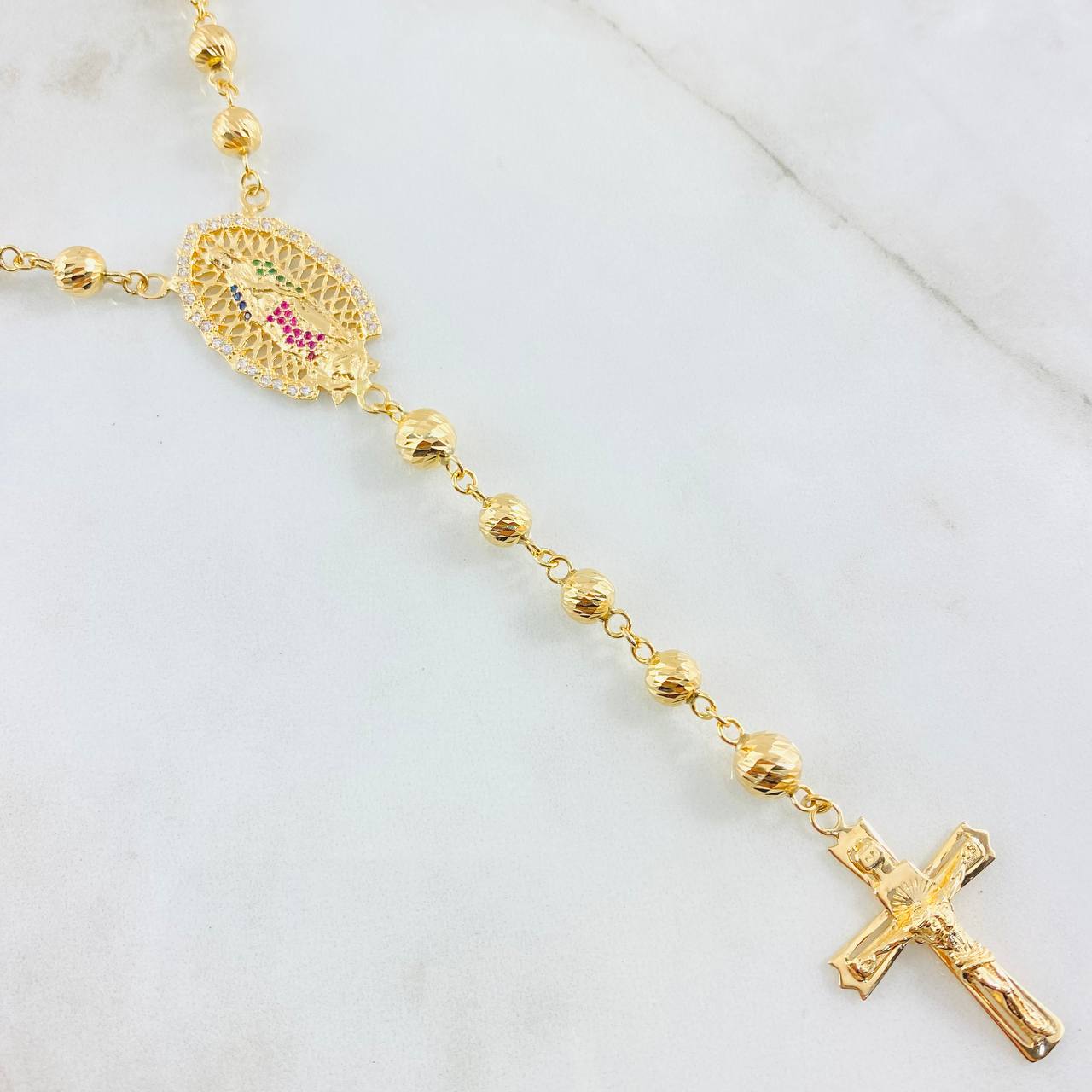 Rosario Cruz Cristo Virgen Guadalupe 31.7gr / 70cm / Oro Amarillo 18K ©