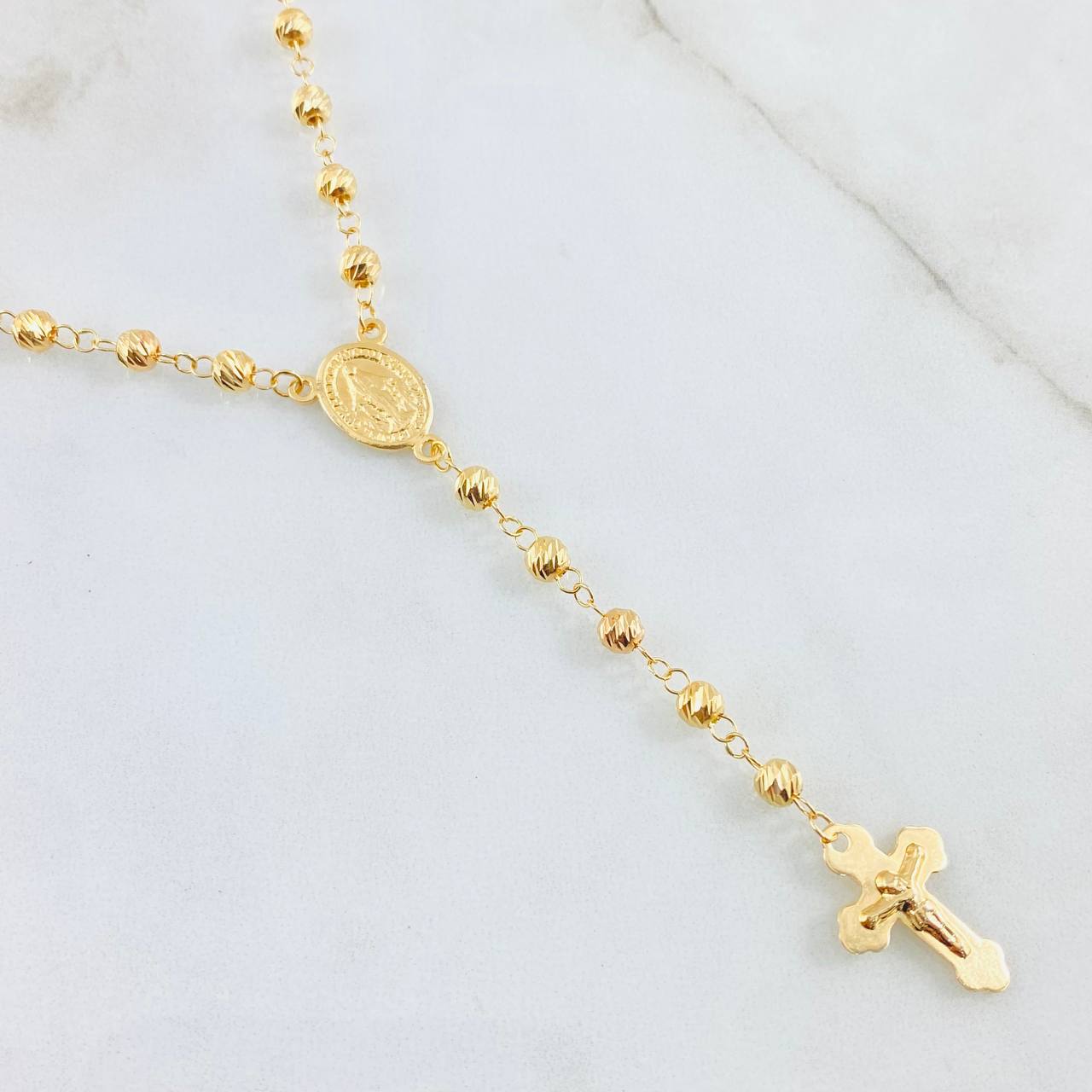 Rosario Cruz Cristo Virgen Milagrosa 9.7gr / 55cm / Oro Amarillo 18K ©