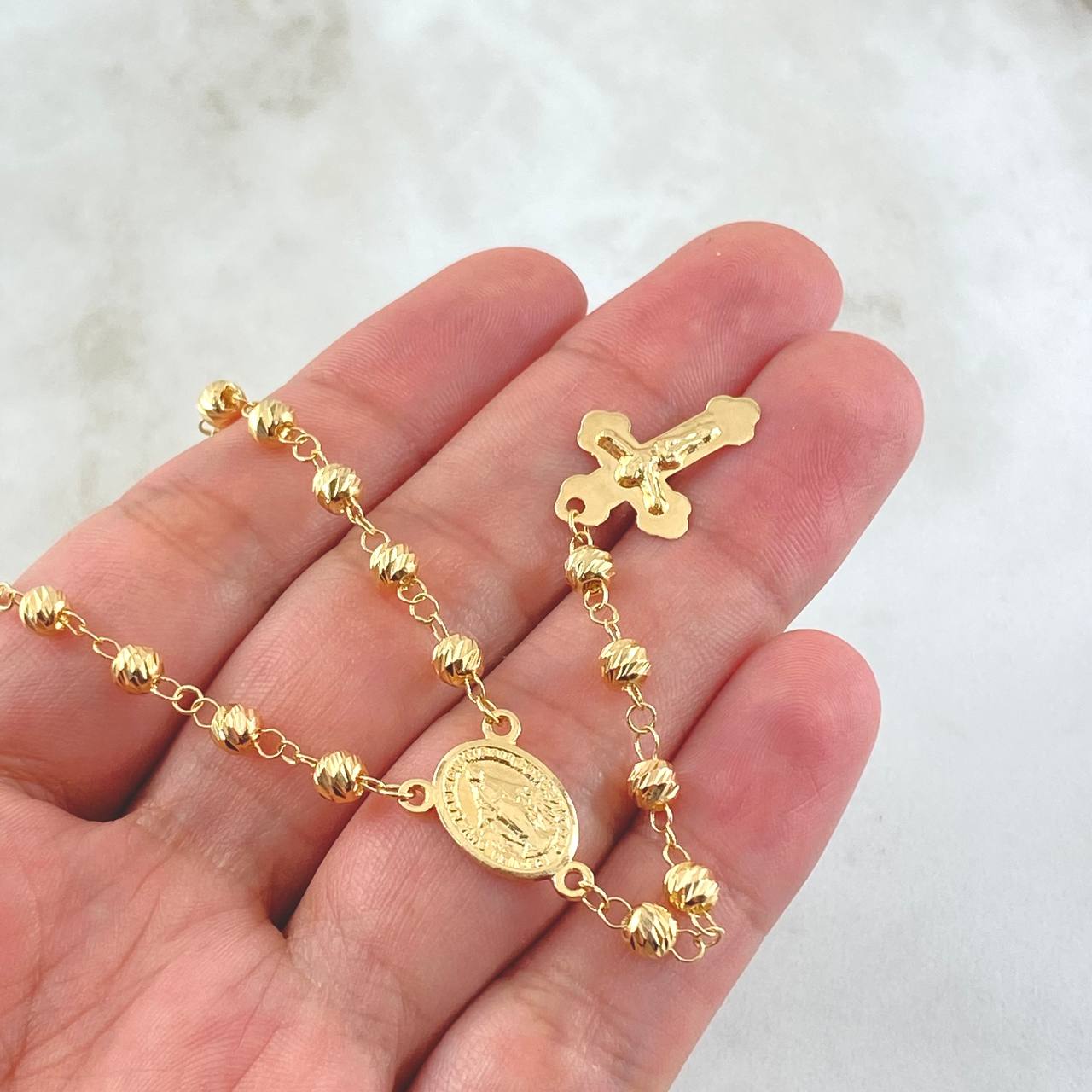 Rosario Cruz Cristo Virgen Milagrosa 9.7gr / 55cm / Oro Amarillo 18K ©
