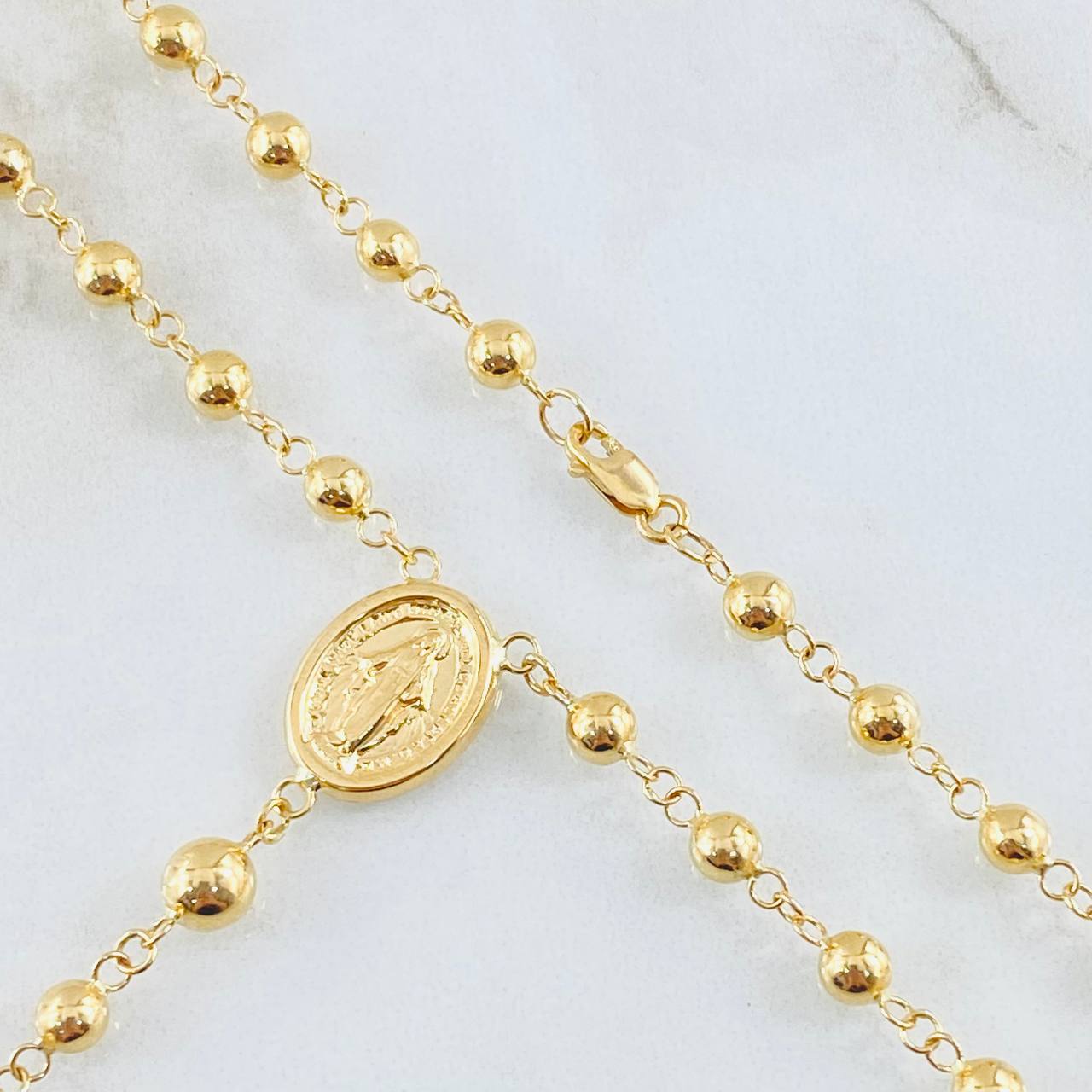 Rosario Cruz Cristo Virgen Milagrosa 8.75gr / 55cm / Oro Amarillo 18K ©