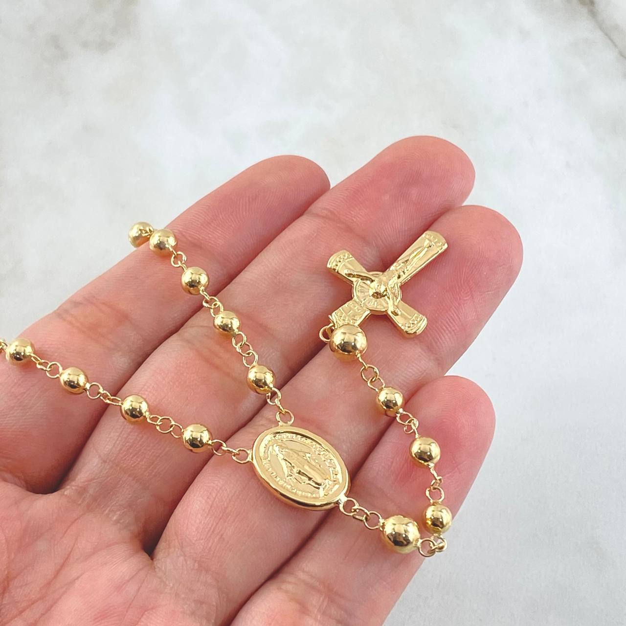 Rosario Cruz Cristo Virgen Milagrosa 8.75gr / 55cm / Oro Amarillo 18K ©