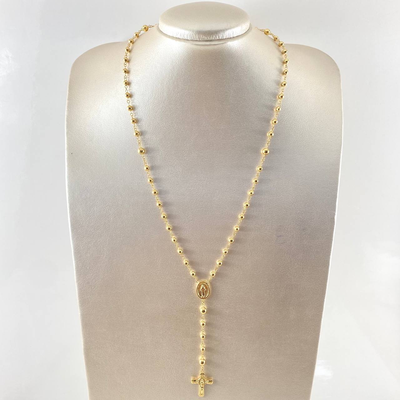 Rosario Cruz Cristo Virgen Milagrosa 8.95gr / 55cm / Oro Amarillo 18K *