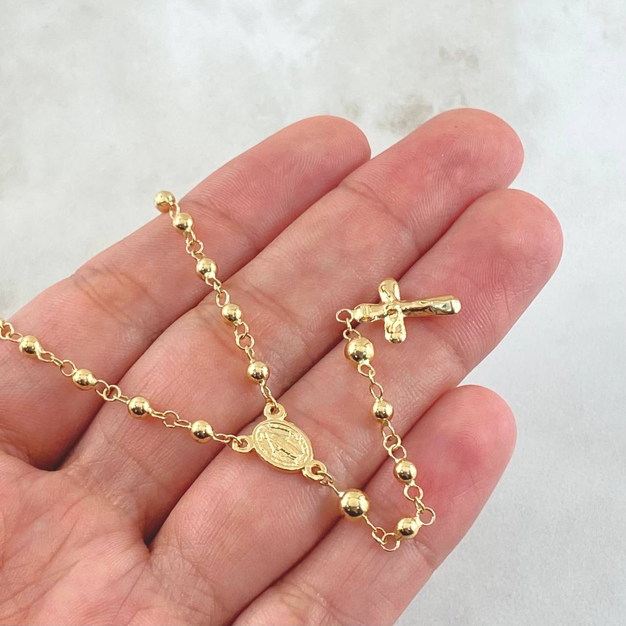 Rosario Cruz Cristo Virgen Milagrosa 6.55gr / 50cm / Oro Amarillo 18K ©