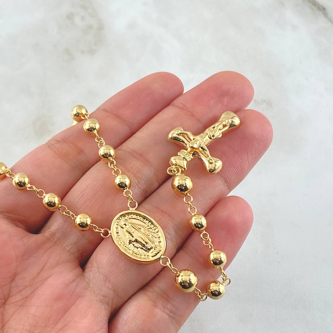 Rosario Cruz Cristo Virgen Milagrosa 13.1gr / 60cm / Oro Amarillo 18K