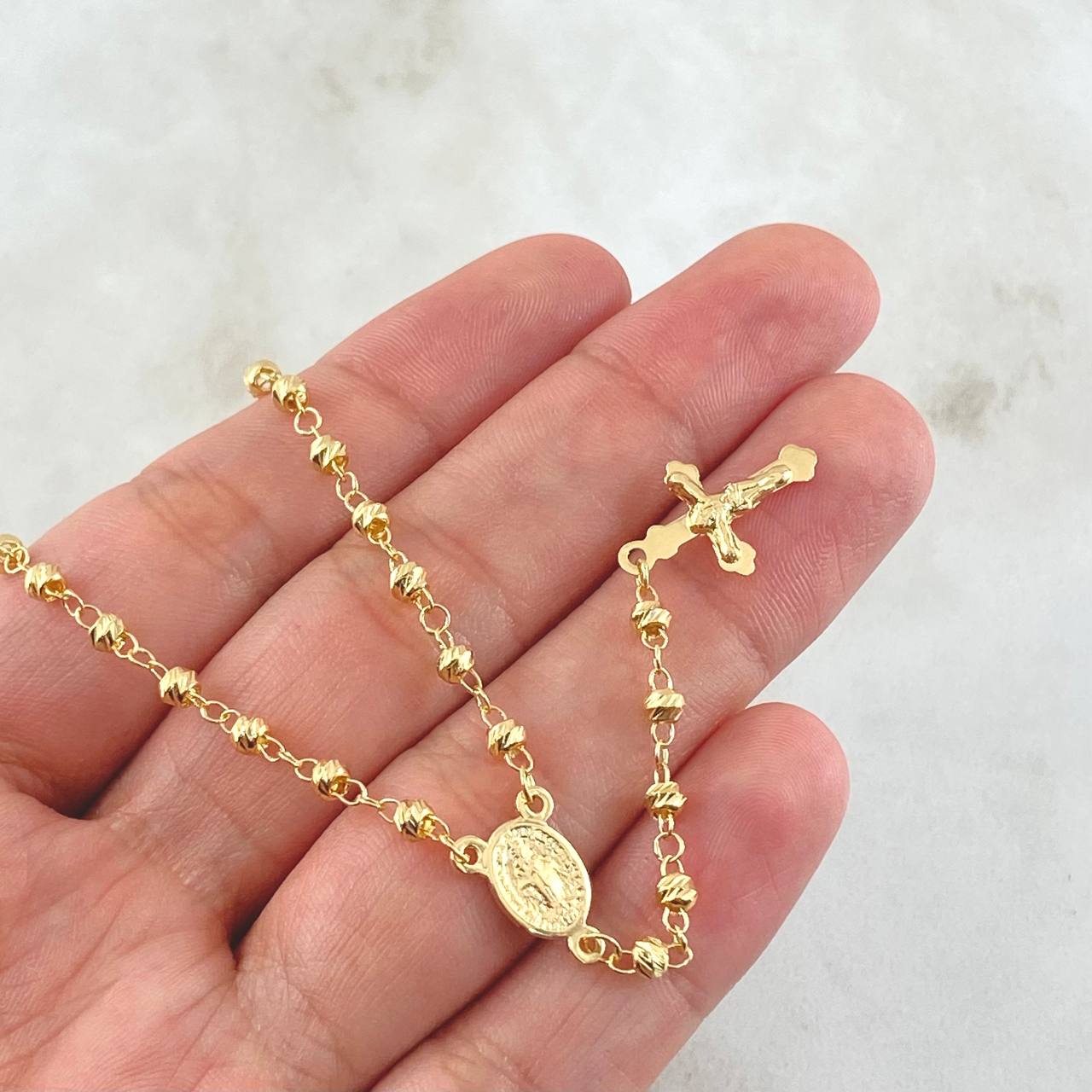 Rosario Cruz Cristo Virgen Milagrosa 6.9gr / 50cm / Oro Amarillo 18K ©