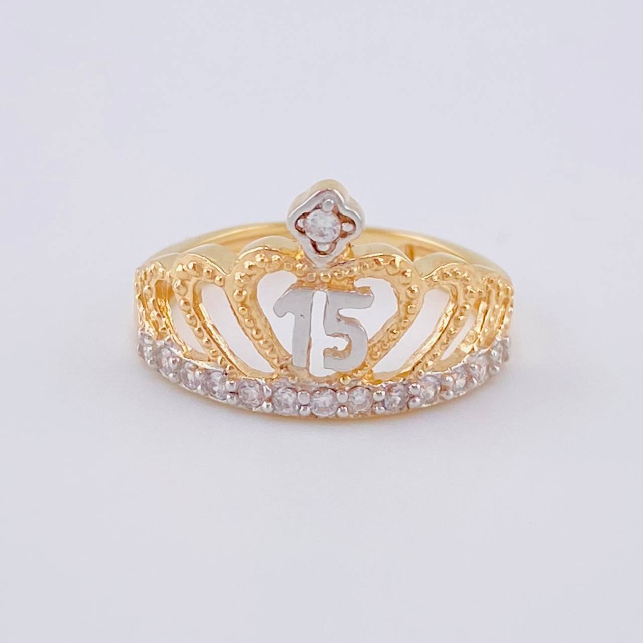 Anillo Corona Corazón Quinces 3.6 g / T6 3/4 Oro Amarillo 18K