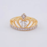 Anillo Corona Quinces Corazón 3.35 g / T7 Dos Oros Amarillo Blanco 18K