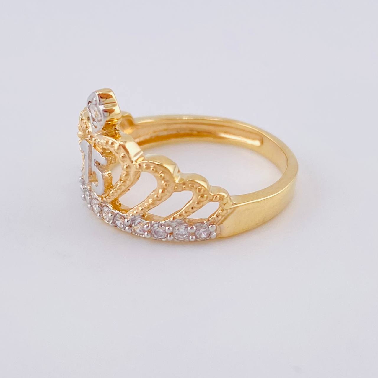 Anillo Corona Corazón Quinces 3.6 g / T6 3/4 Oro Amarillo 18K