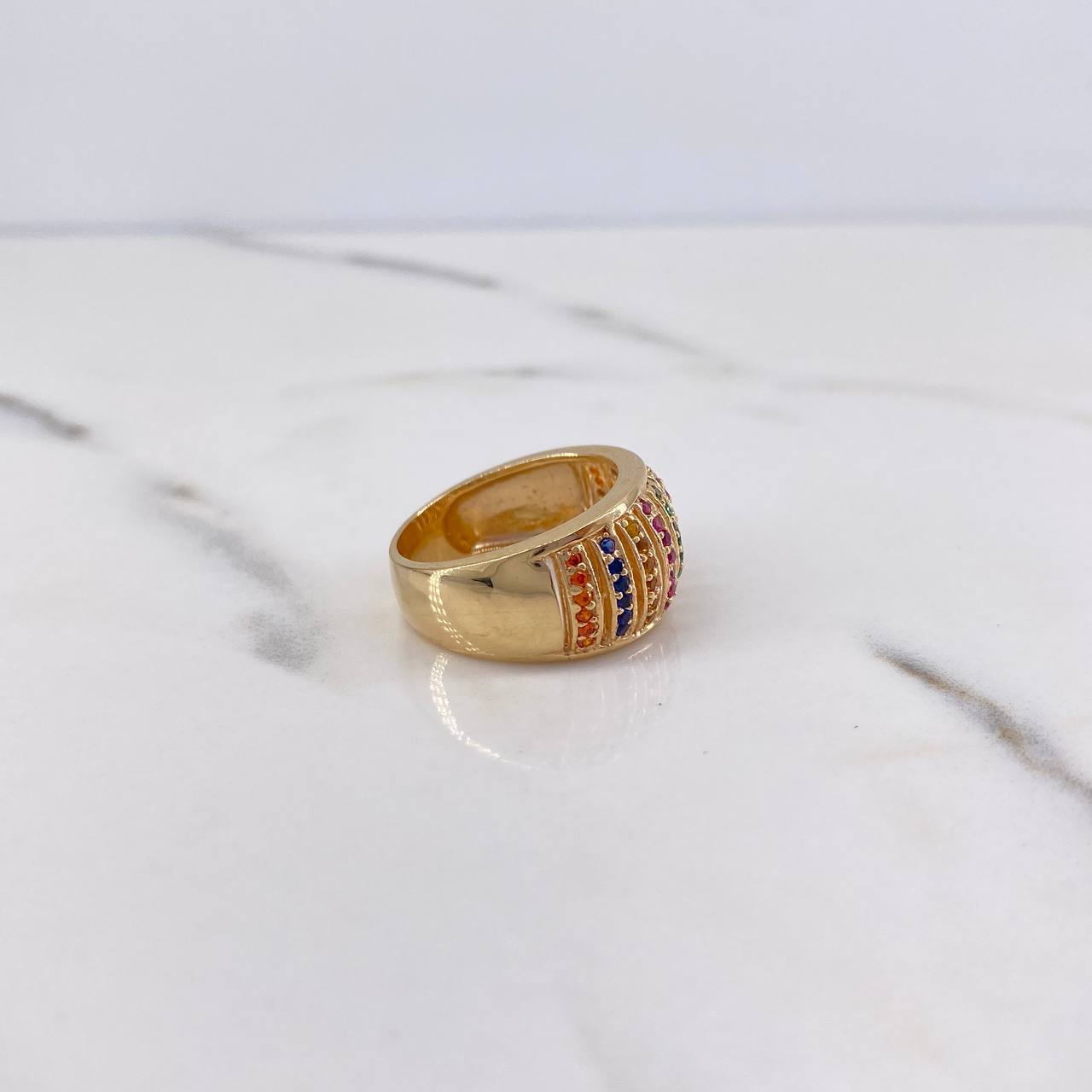 Anillo Rustico 8.05gr / T6 / Circones Naranjas Azules Amarillos Verdes Fucsias Oro Amarillo 18K $