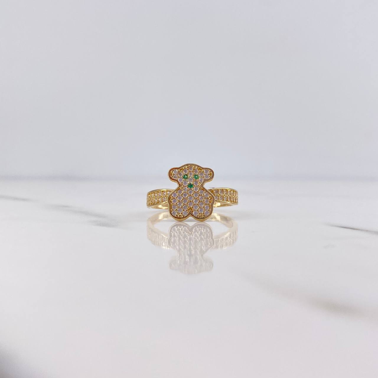 Anillo Oso Ts 2.7gr / T7 1/4 / Circones Verdes Blancos Oro Amarillo 18K $