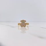 Anillo Oso Ts 2.7gr / T7 1/4 / Circones Verdes Blancos Oro Amarillo 18K $