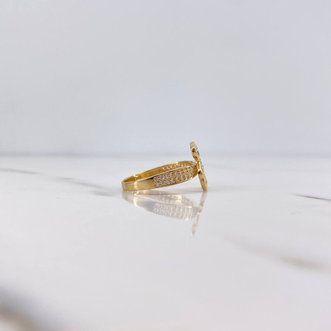 Anillo Oso Ts 2.7gr / T7 1/4 / Circones Verdes Blancos Oro Amarillo 18K $