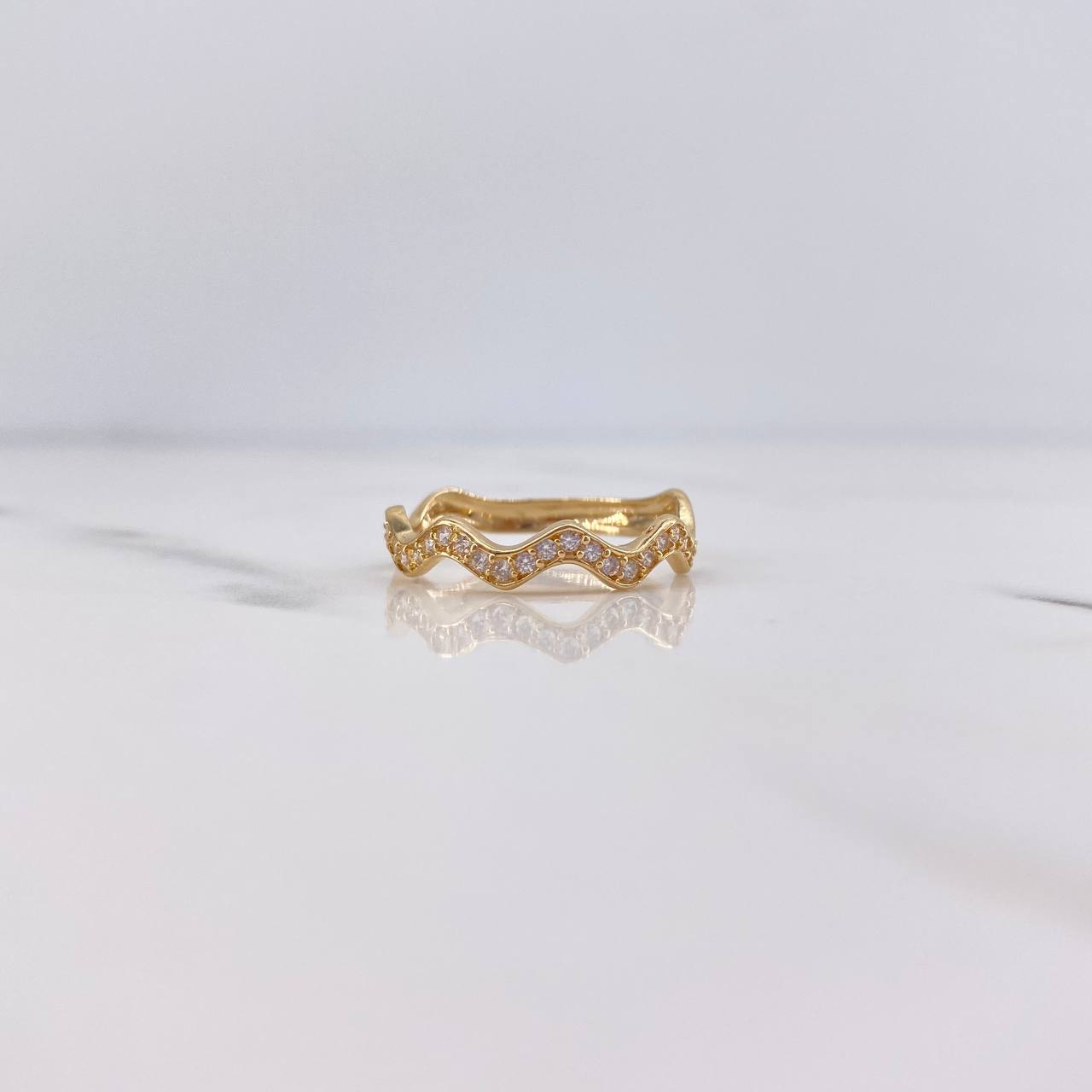 Anillo Olas En Zig-Zag 1.85gr / T6 3/4 / Circones Blancos Oro Amarillo 18K $