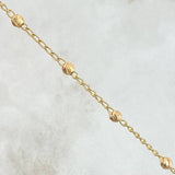Pulso Denario Virgen Guadalupe 2.7gr / 19cm / 3mm Cruz Lisa - Bolas Diamantadas Oro Amarillo 18K