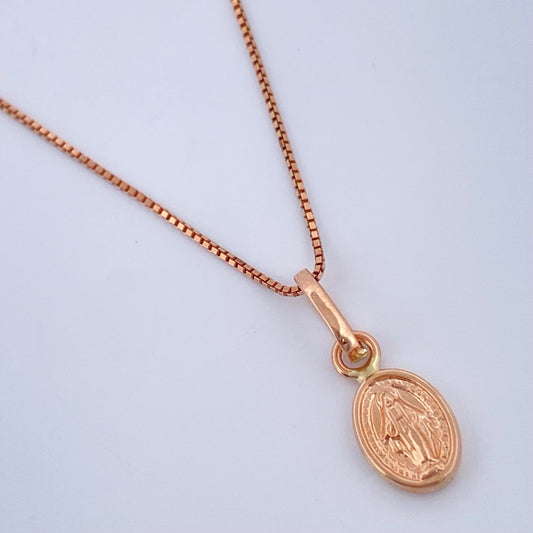 Set Cadena y Dije Veneciana + Virgen Milagrosa 1,65gr / Oro Rosa 18K &