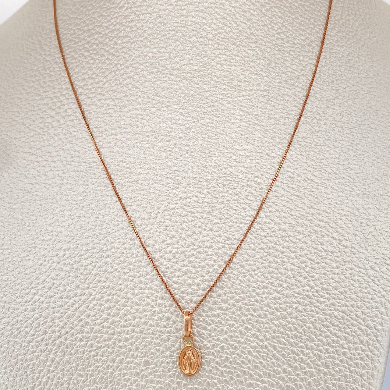 Set Cadena y Dije Veneciana + Virgen Milagrosa 1,65gr / Oro Rosa 18K &