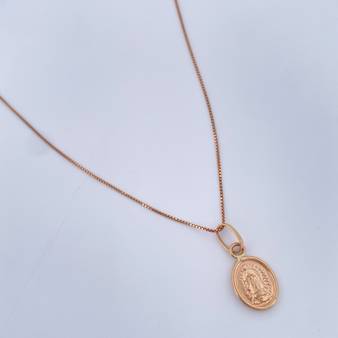 Set Cadena y Dije Veneciana + Virgen de Guadalupe 1,85gr / Oro Rosa 18K &