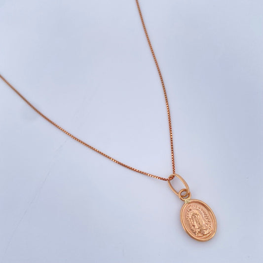 Set Cadena y Dije Veneciana + Virgen de Guadalupe 1,85gr / Oro Rosa 18K &