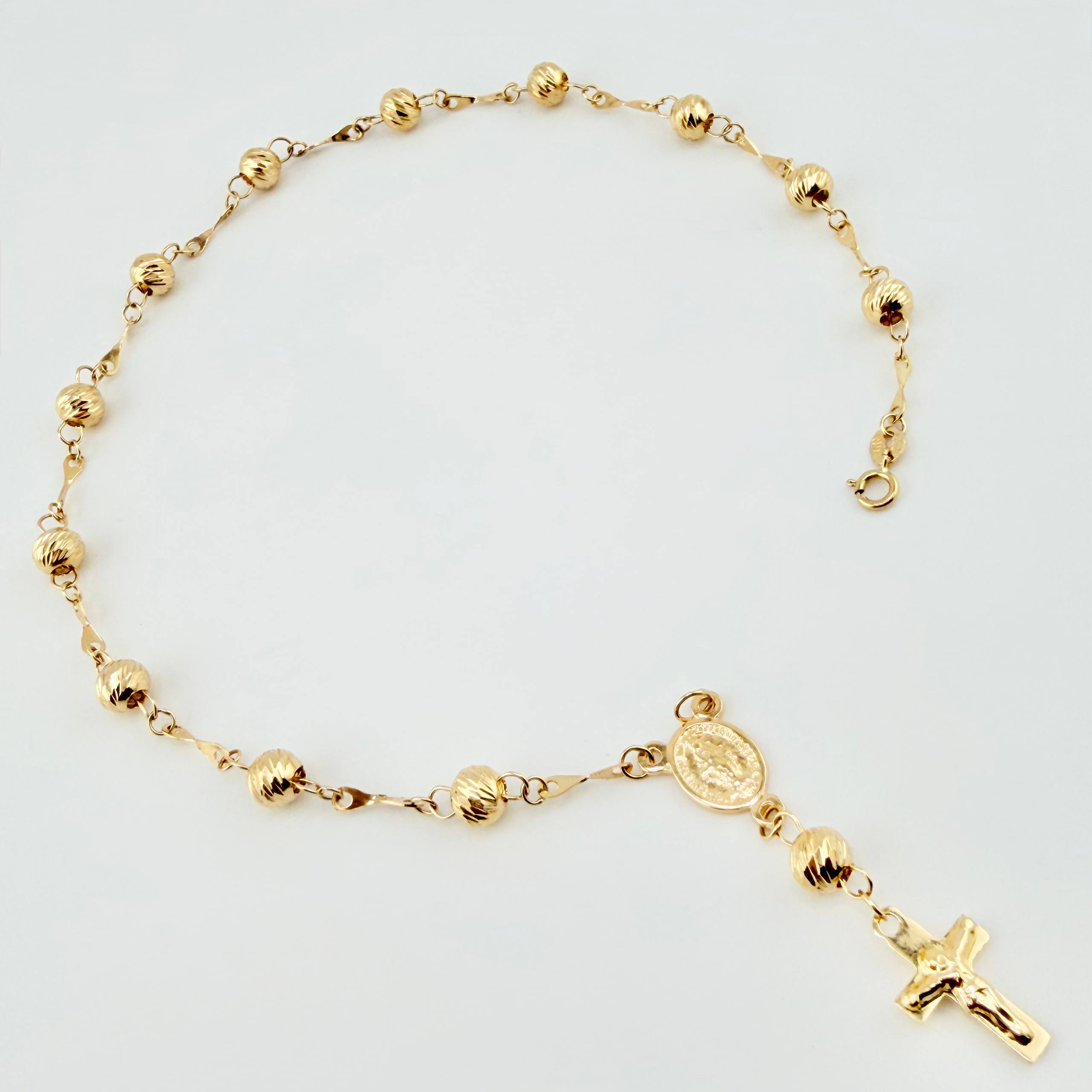 Tobillera Denario virgen milagrosa Cruz Milagroso 4.45gr / 28.5cm / 5mm Oro Amarillo 18K ©