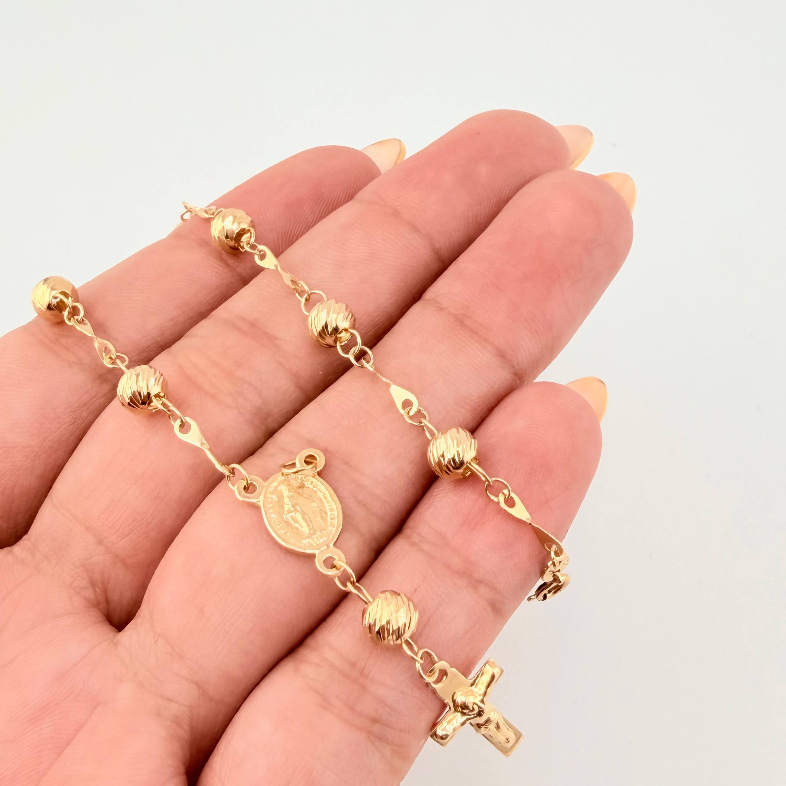 Tobillera Denario virgen milagrosa Cruz Milagroso 4.45gr / 28.5cm / 5mm Oro Amarillo 18K ©