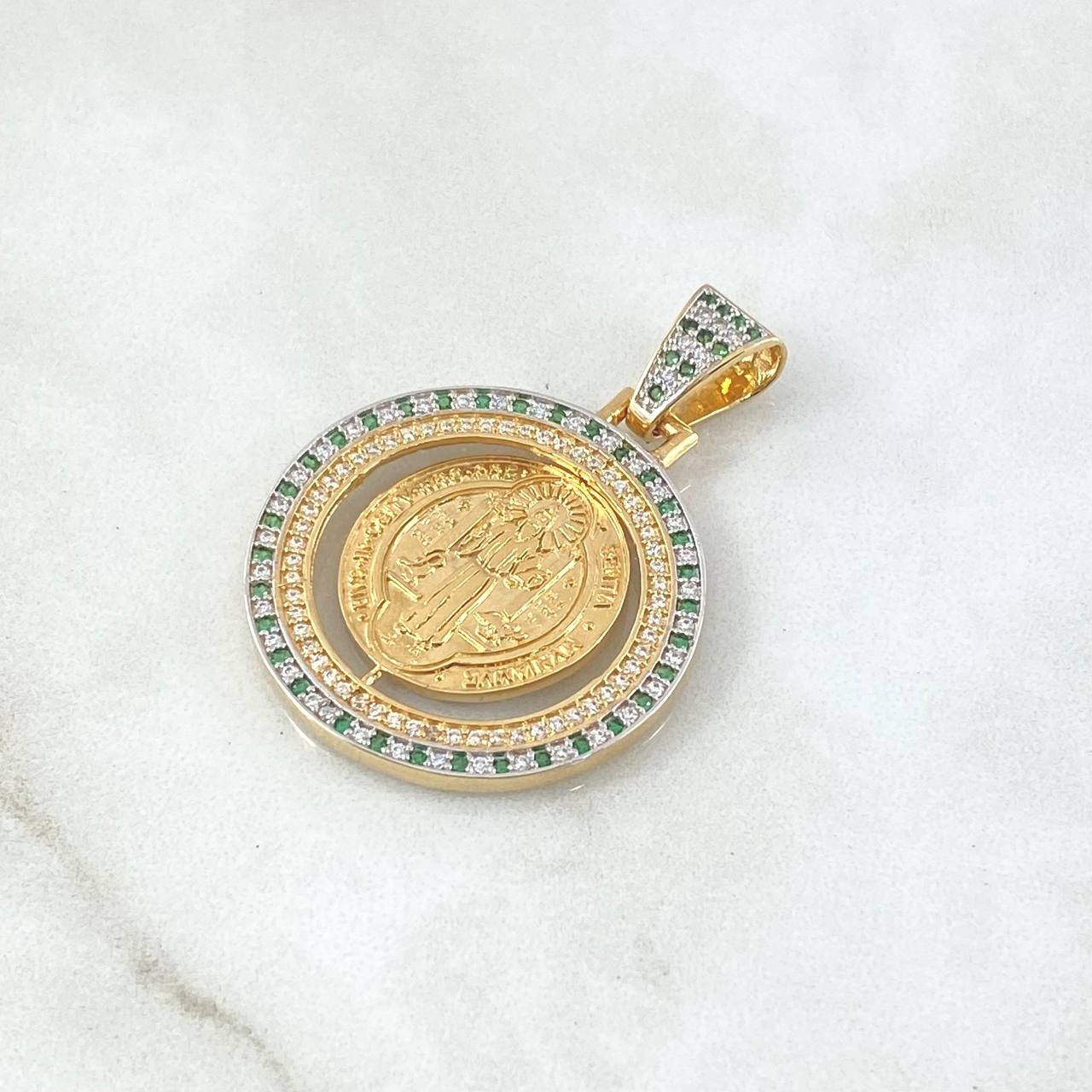 Dije San Benito Movil 7.95gr / 4cm / Circones Blancos Verdes Oro Amarillo 18K ©