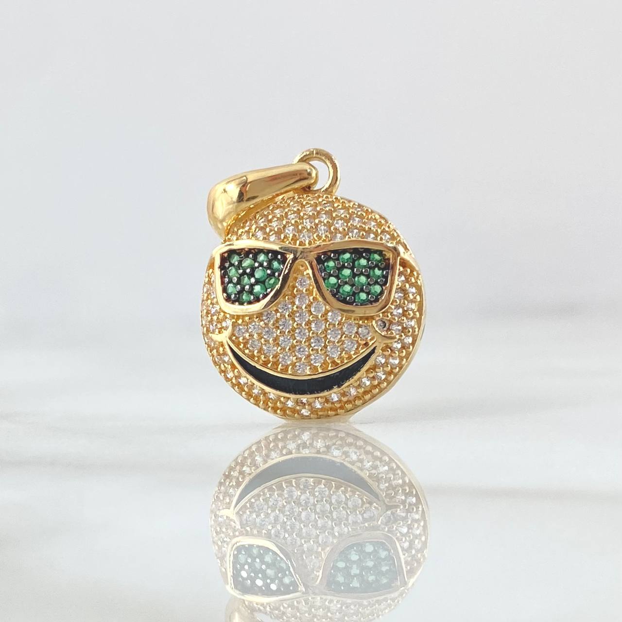Dije Emoji Con Gafas 4.05gr / 3cm / Circones Blancos Verdes Oro Amarillo 18K ©